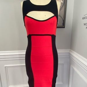 Red and black bandage dress
